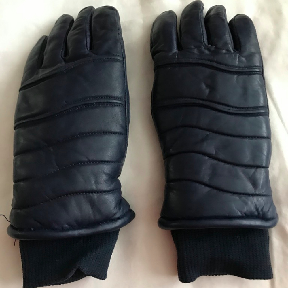 Woman's ski gloves Navy Blue leather size M